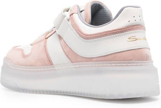 Santoni panelled leather sneakers Pink