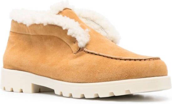 Santoni shearling suede loafers Neutrals