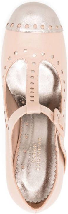 Sarah Chofakian Gabrielle 75mm perforated leather pumps Neutrals