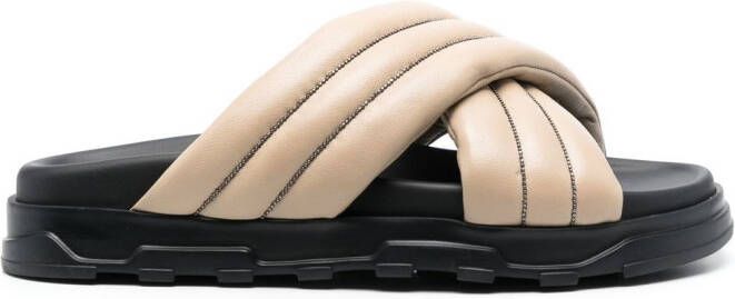 Fabiana Filippi bead-embellished padded slides Neutrals