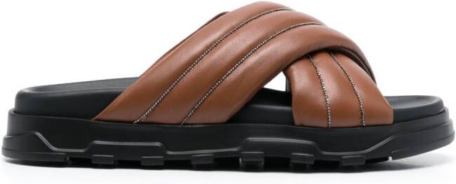 Fabiana Filippi bead-embellished padded slides Brown