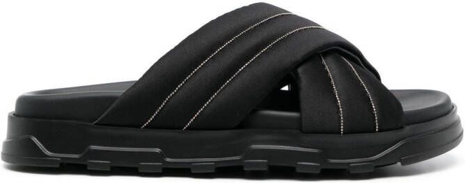 Fabiana Filippi quilted crossover-strap slides Black