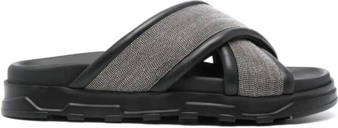 Fabiana Filippi rhinestone-embellished leather slides Black