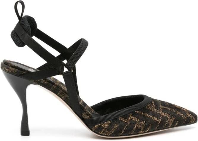 FENDI Colibrì Lite 85mm chenille slingback pumps Brown
