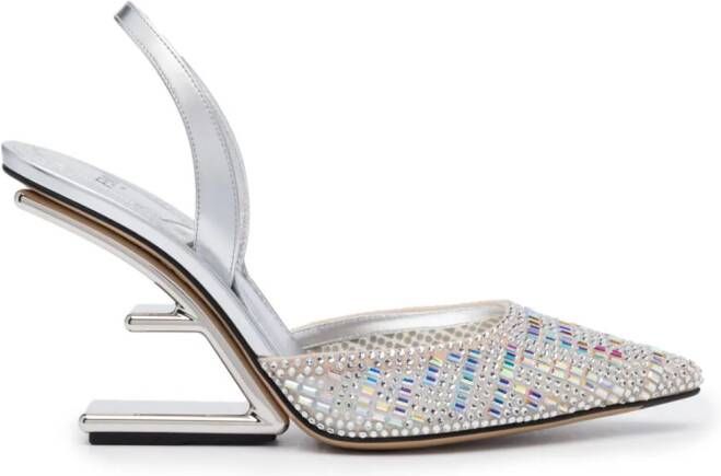 FENDI crystal-embellished 100mm leather pumps Silver