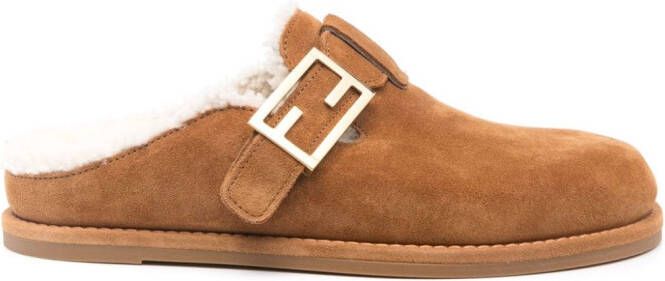 FENDI Feel suede slippers Brown