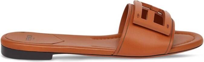 FENDI Baguette leather slides Brown