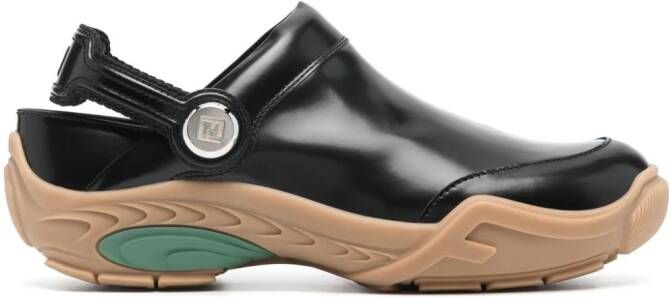 FENDI FF-embroidered leather clogs Black