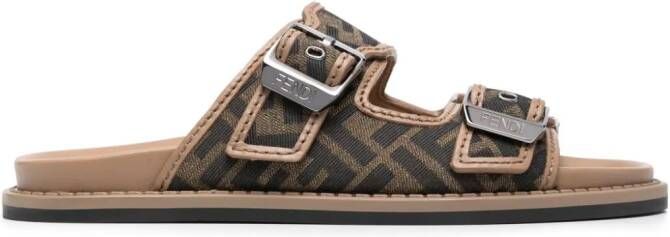 FENDI Feel FF-jacquard sandals Brown