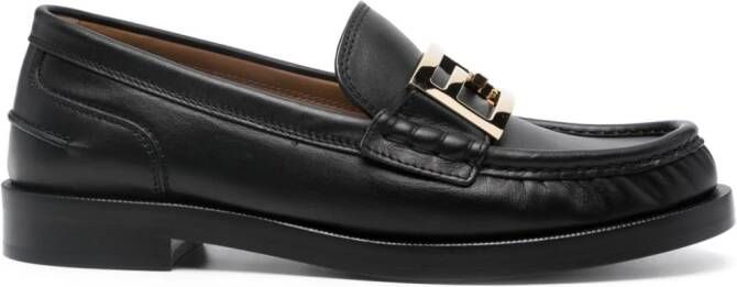 FENDI FF logo-plaque leather loafers Black