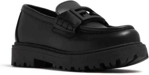 Fendi Kids FF-logo plaque leather loafers Black