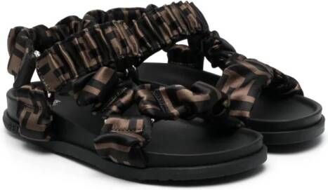 Fendi Kids FF-logo print ruched sandals Black