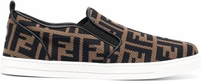 Fendi Kids FF-logo slip-on sneakers Brown