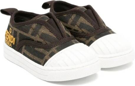 Fendi Kids FF-pattern slip-on trainers Brown