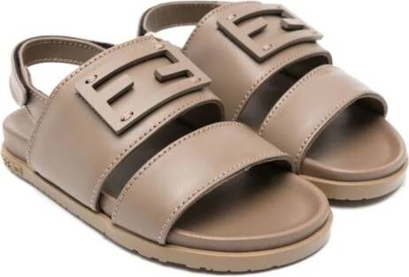 Fendi Kids logo-appliqué touch-strap sandals Brown