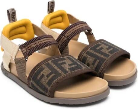 Fendi Kids logo-print slingback sandals Brown
