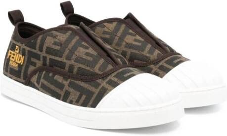 Fendi Kids monogram-pattern slip-on sneakers Brown