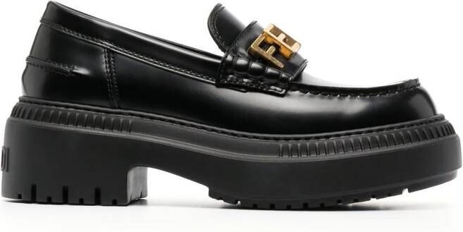 FENDI logo-lettered chunky-sole loafers Black