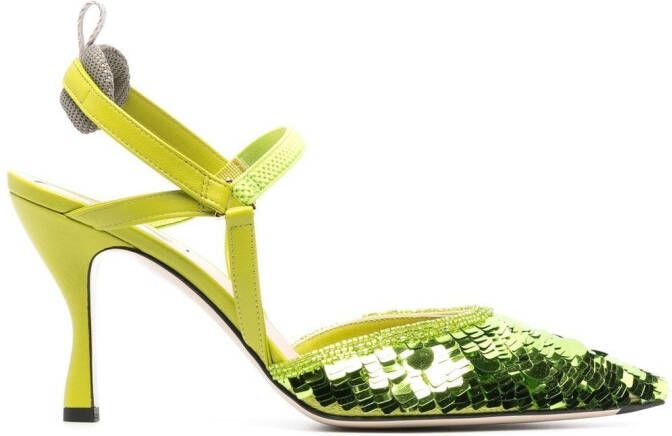 FENDI sequinned point-toe pumps Green