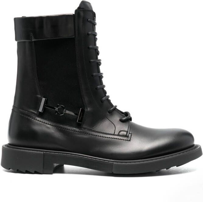 Ferragamo lace-up leather combat boots Black