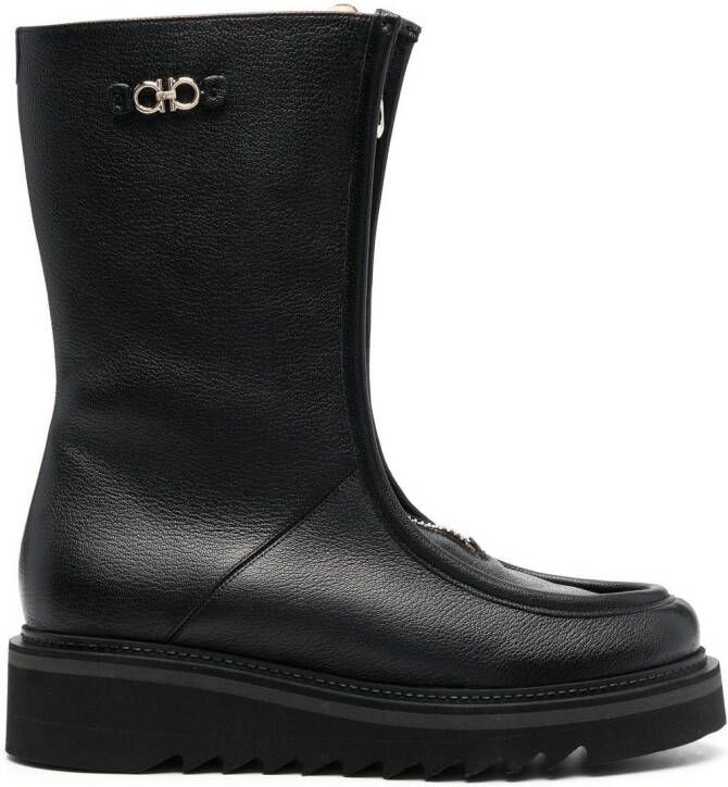 Ferragamo 50mm zip-front leather boots Black