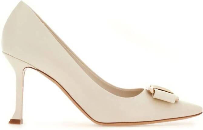 Ferragamo 85mm bow-detail leather pumps White