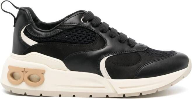 Ferragamo almond-toe panelled leather sneakers Black