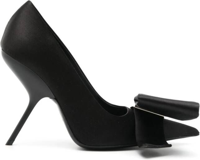 Ferragamo asymmetric bow 105mm silk-satin pumps Black