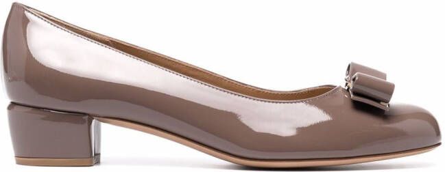 Ferragamo 30mm bow-detail block-heel pumps Brown