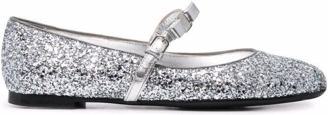 Ferragamo bow-detail glitter ballerina shoes Silver