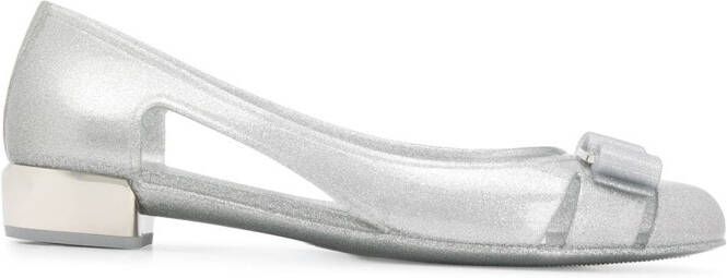 Ferragamo bow-detail glitter flat pumps Silver