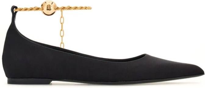 Ferragamo cable-link chain leather ballerina shoes Black