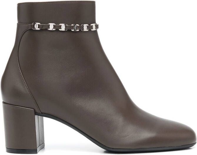 Ferragamo chain-link leather ankle boots Brown
