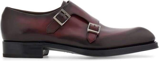 Ferragamo Double-monkstrap leather monk shoes Red