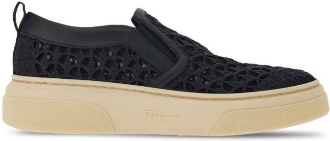 Ferragamo embroidered slip-on sneakers Black