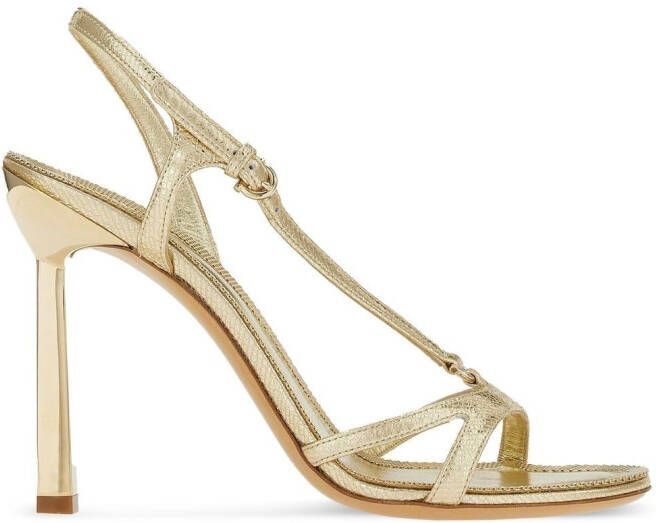 Ferragamo Gancini 105mm metallic leather sandals Gold