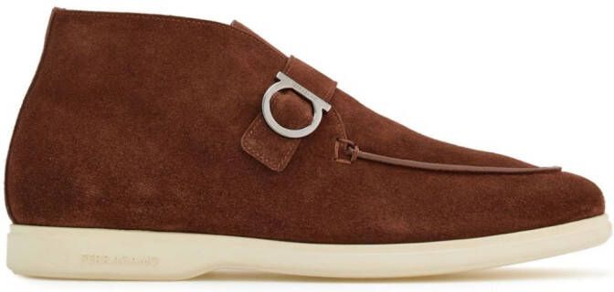 Ferragamo Gancini-buckle suede boots Brown