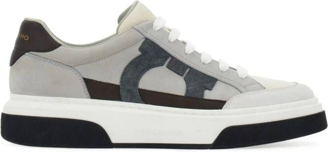 Ferragamo Gancini-embroidered leather sneakers Grey