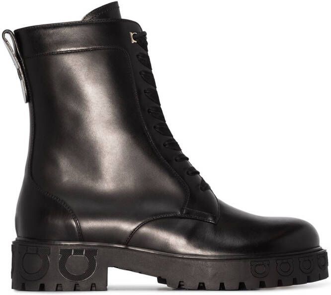 Ferragamo Gancini-motif combat boots Black