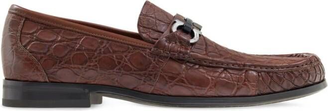 Ferragamo Gancini-ornament embossed-crocodile loafers Brown