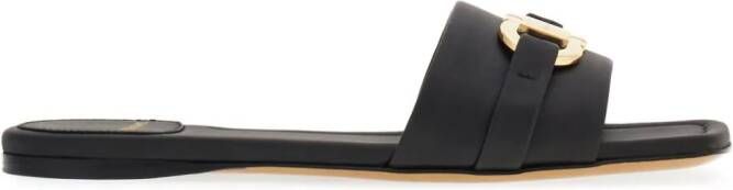 Ferragamo Gancini-plaque leather slides Black