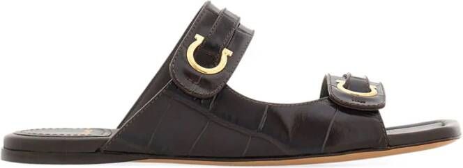 Ferragamo Gancini-plaque leather slides Brown