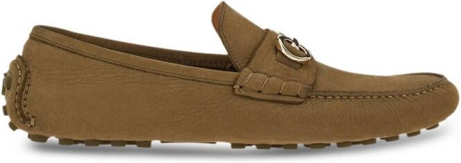 Ferragamo Gancini-plaque suede loafers Green
