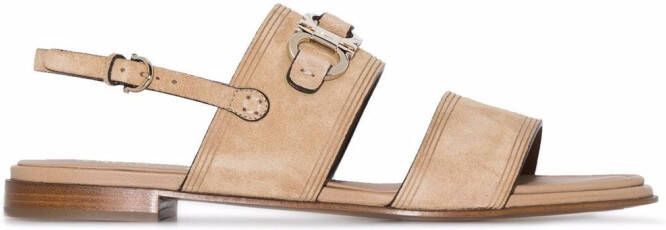 Ferragamo Gancini-plaque suede sandals Neutrals