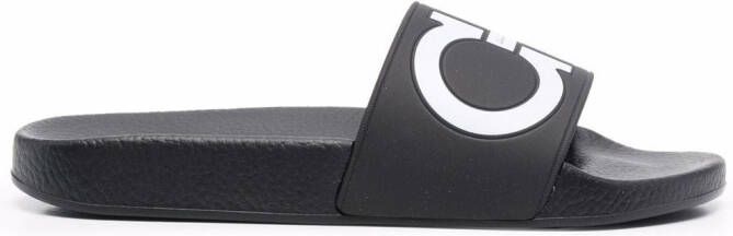 Ferragamo Gancini-print open-toe slides Black