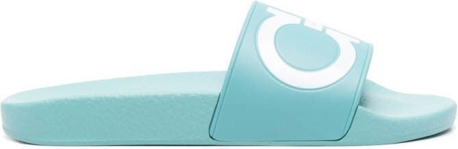 Ferragamo Gancini-print slides Blue