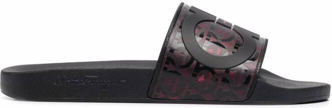 Ferragamo Groove logo-embossed sliders Black