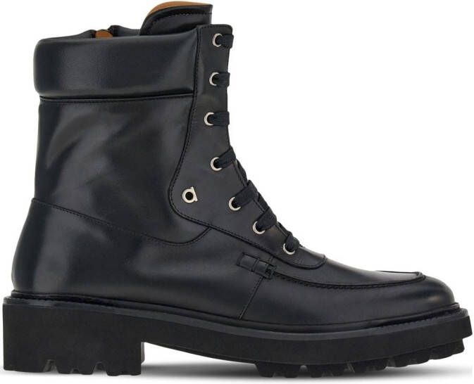 Ferragamo lace-up leather combat boots Black