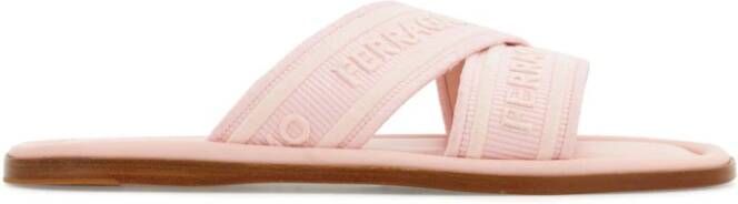 Ferragamo logo-jacquard crossover-strap slides Pink