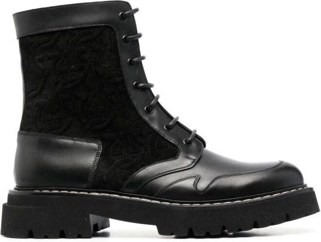 Ferragamo panelled leather lace-up boots Black
